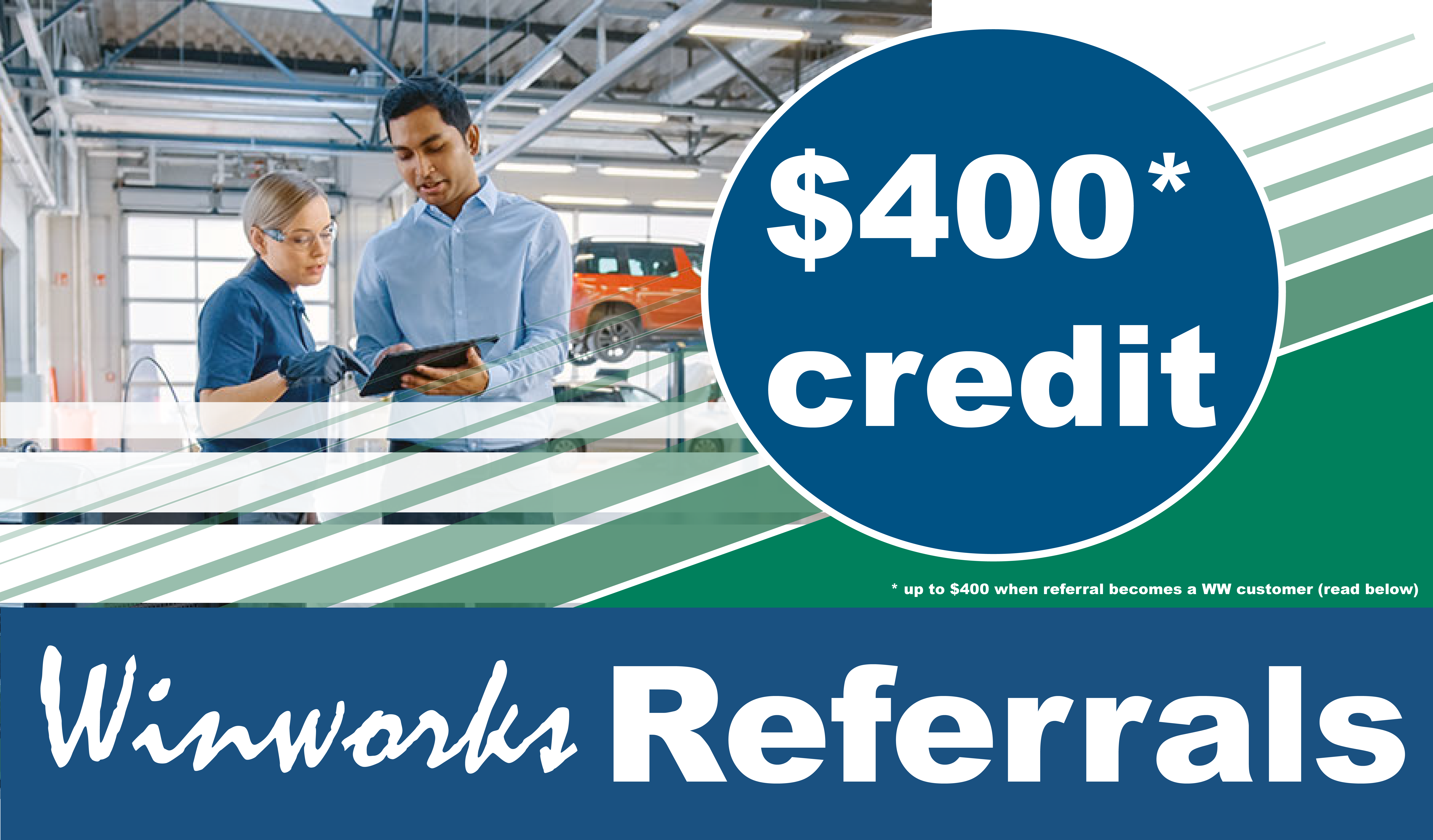 Header and Banner for WinWorks Referral landing page introducing the $400 credit for referrals